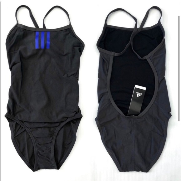 NEW Adidas Gray Solid Three Stripes C-Back One Piece Swimmer Waterpolo - Picture 1 of 8